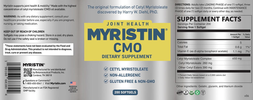 Myristin softgels 200-count bottle offering extended convenience for ongoing joint care.