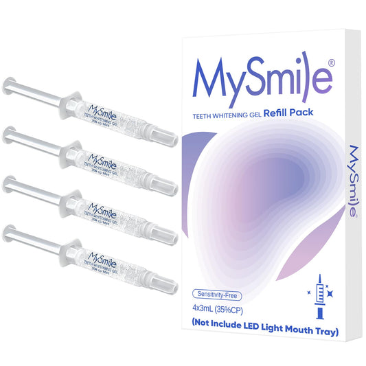 MySmile teeth whitening gel box with four tubes and shade guide for home whitening