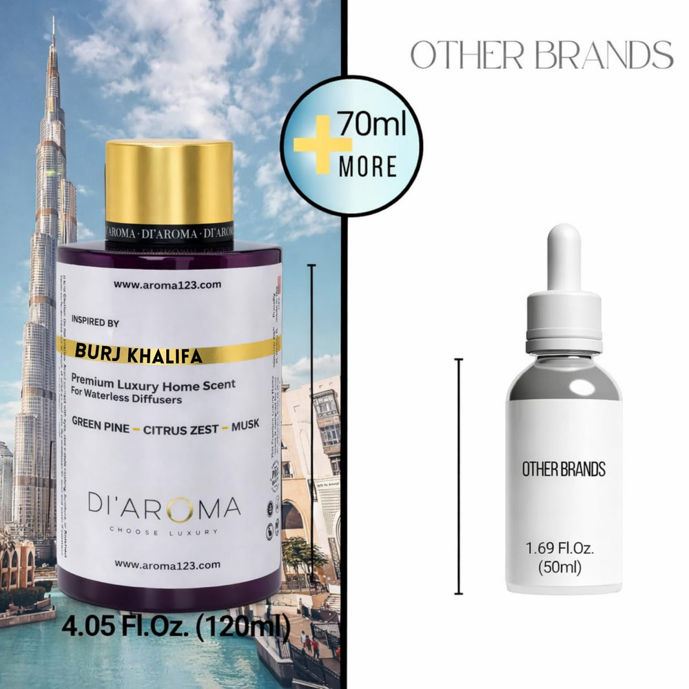 Home diffuser setup with Burj Khalifa oil for hotel-like ambiance.