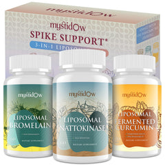 Mystidow Spike Support Trio bottle front view highlighting compact packaging for daily use.