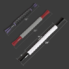 MZDXJ muscle roller stick detail shows precision 15-roller system for targeted pressure