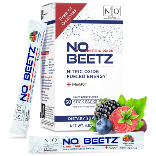 N.O. Beetz bottle close-up highlighting label and nitric oxide support for workouts