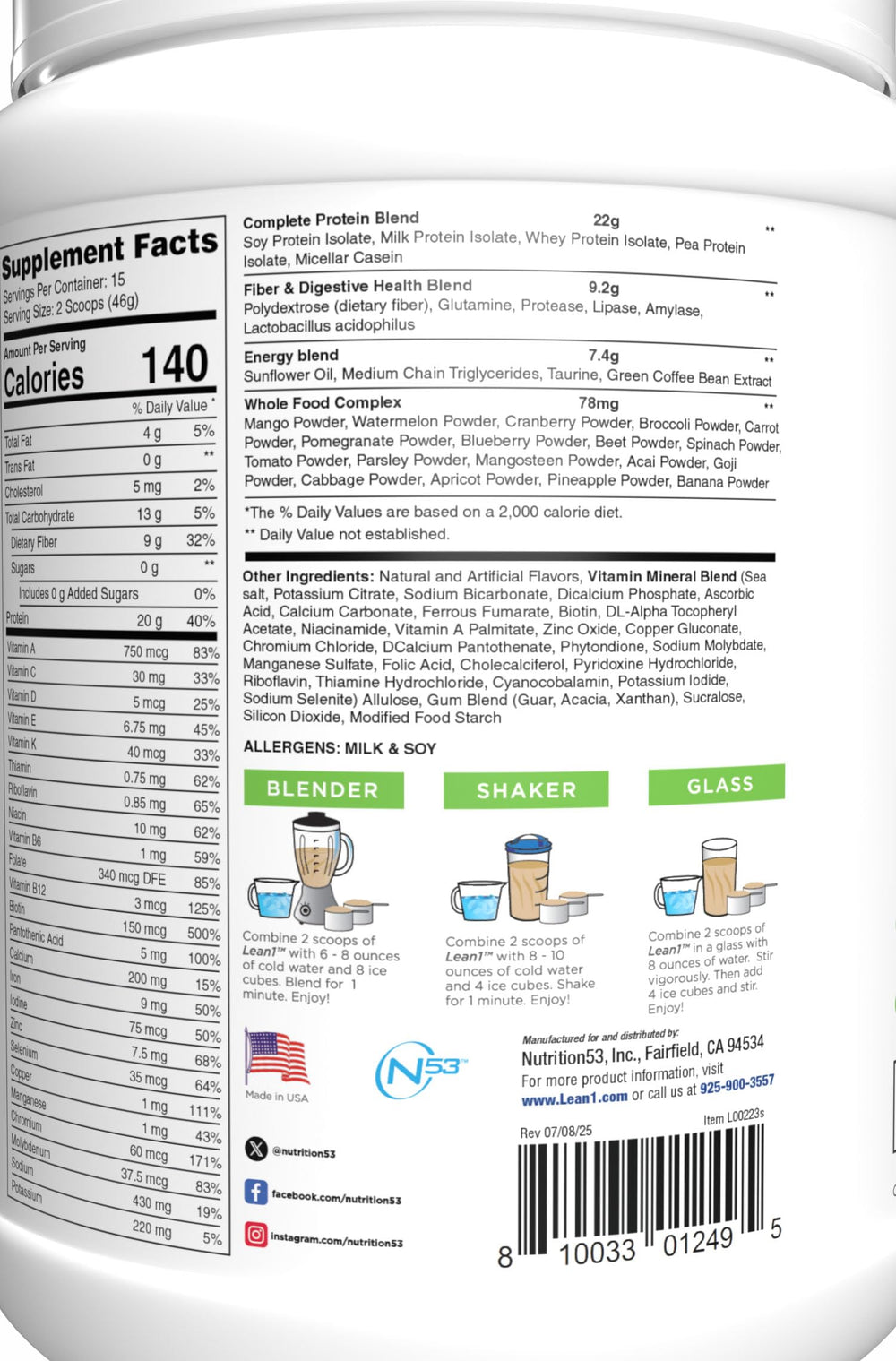 N53 Lean1 Birthday Cake digestive-support blend with fiber and enzymes.
