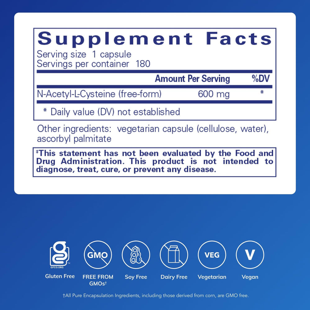 NAC 600 mg capsules packshot emphasizing daily antioxidant support