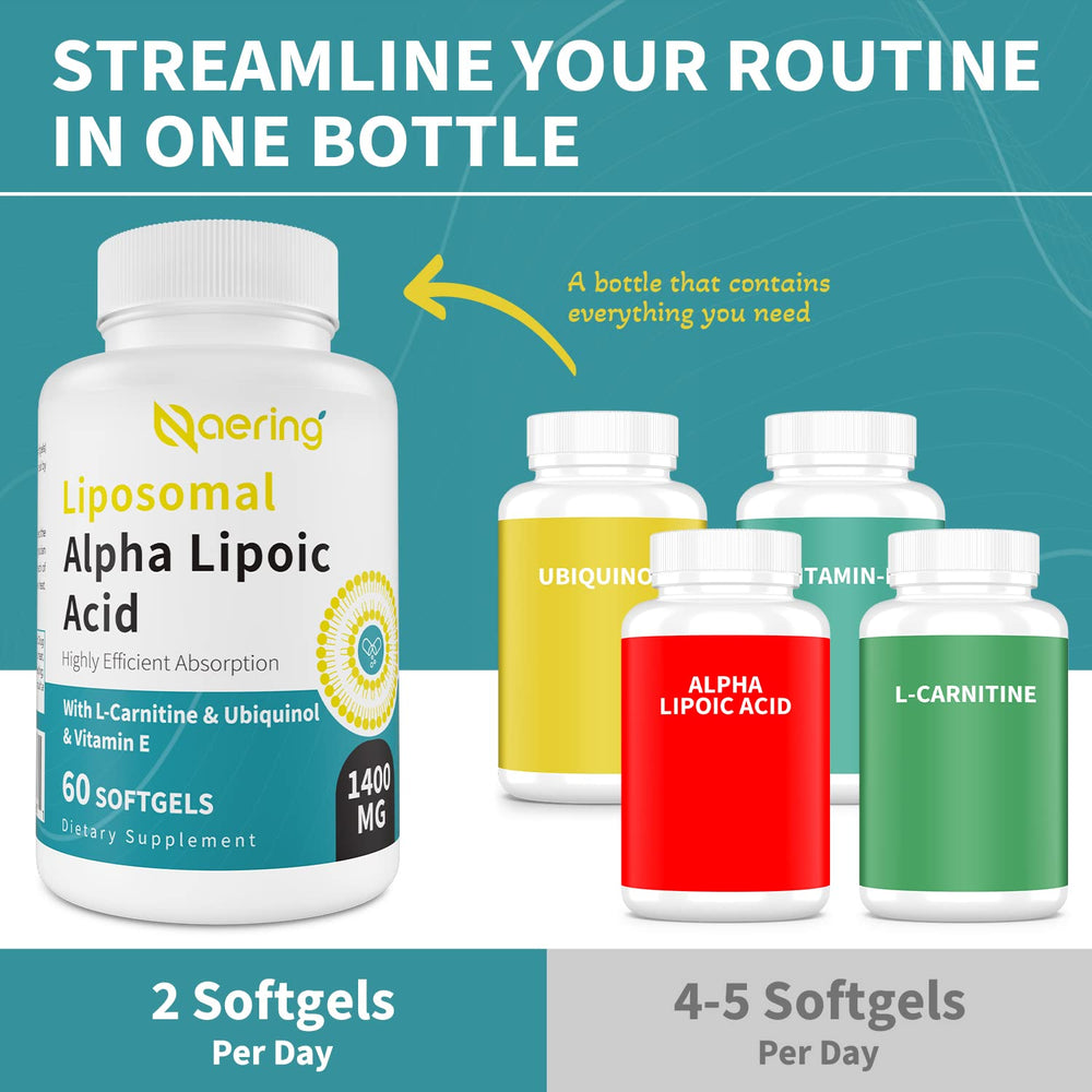 Naering liposomal alpha lipoic acid label detail showing 1400mg dose