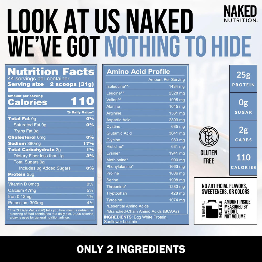 NAKED egg white protein powder scoop shows precise serving for clean nutrition