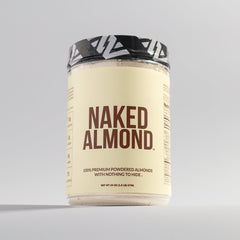NAKED Almond Protein Powder serving scoop with measuring cup for precise portions.