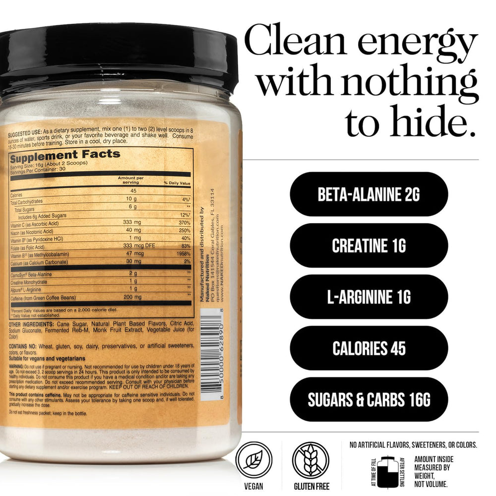 NAKED Citrus Energy powder closeup highlights citrus flavor and purity.