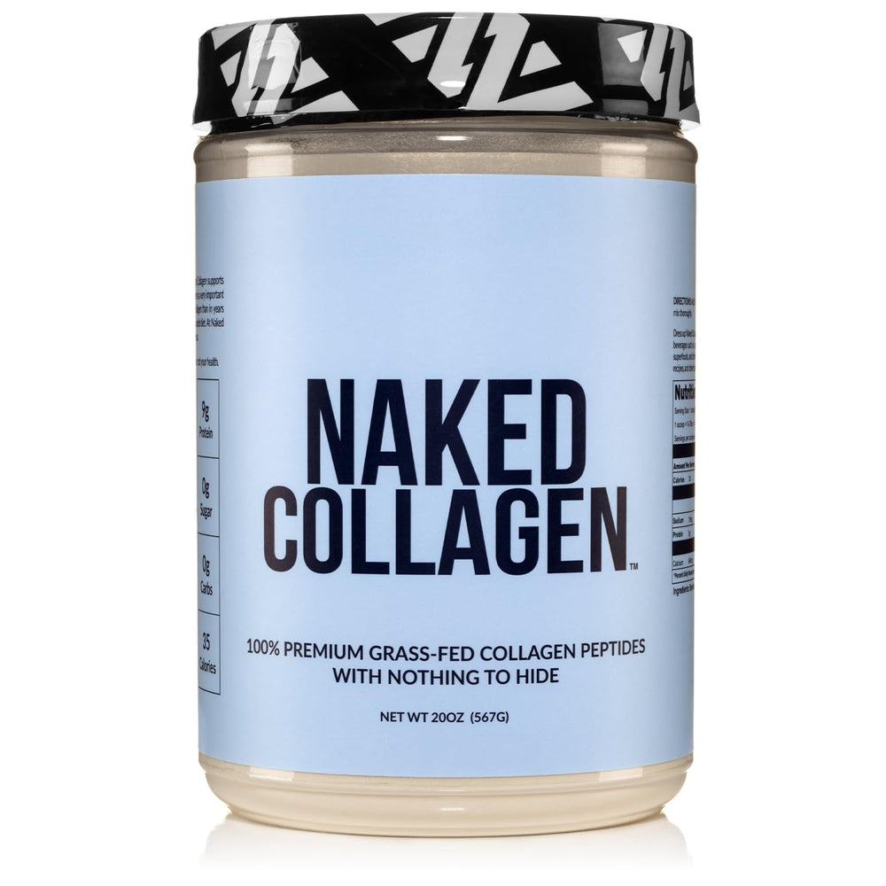 NAKED Collagen Peptides powder bottle highlights pasture-raised purity for daily use.
