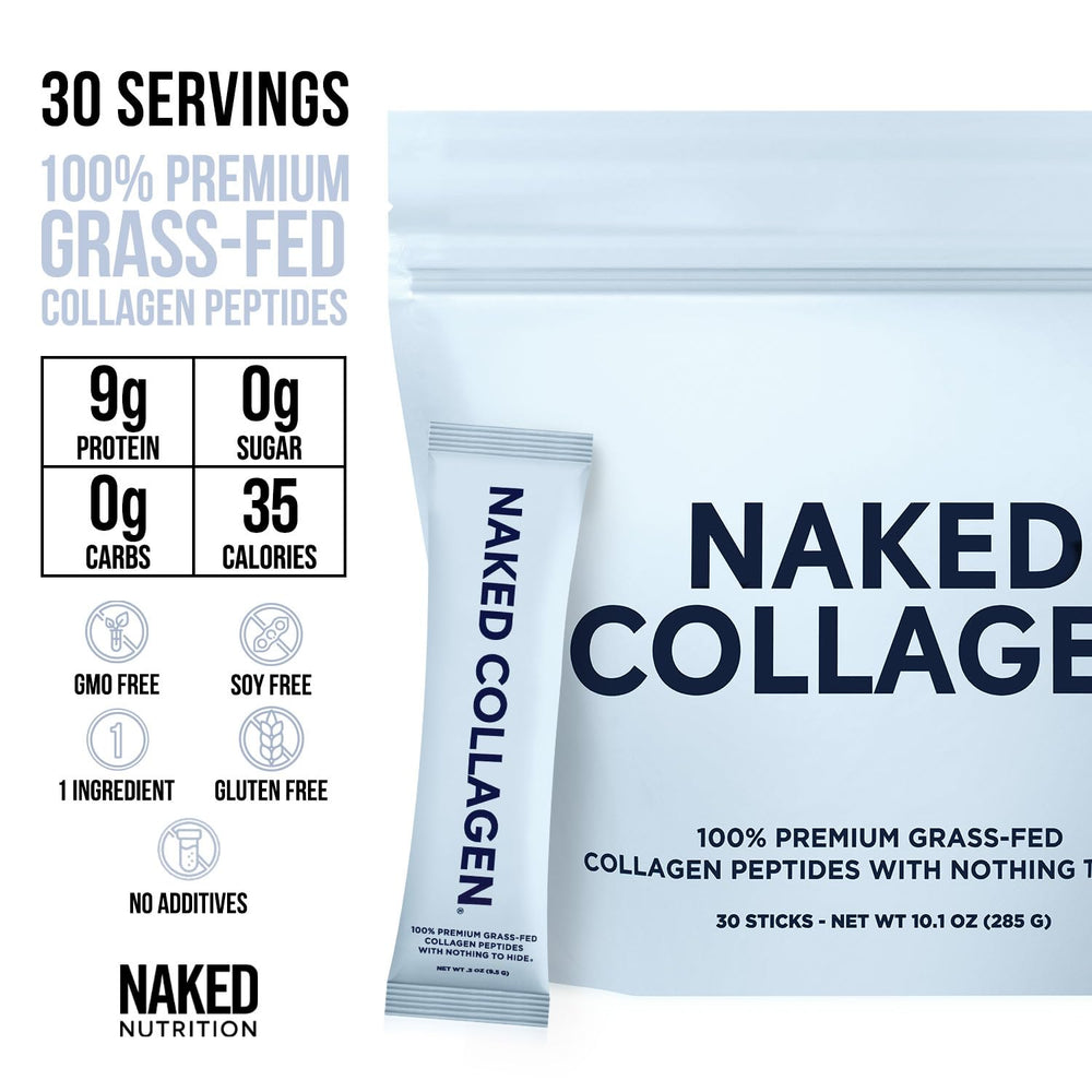 NAKED Collagen Stick Packs travel-ready sachets ideal for on-the-go nutrition.