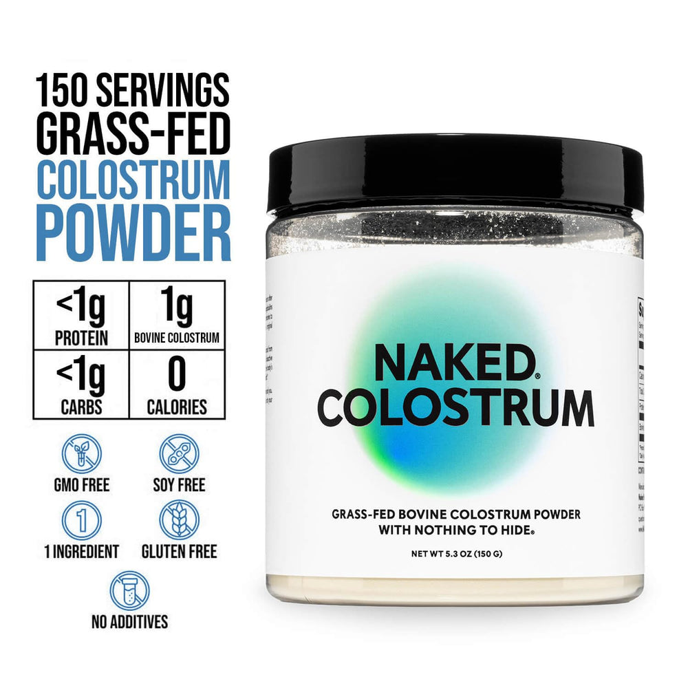 NAKED Colostrum Powder shake-mix ready to blend into a smoothie.