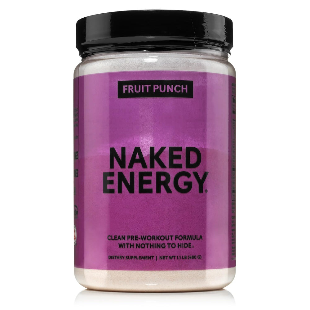 NAKED Fruit Punch Energy bottle pouring for clean pre-workout energy