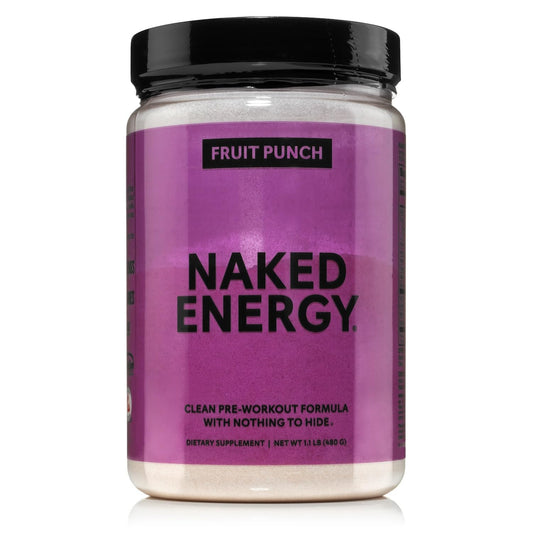 NAKED Fruit Punch Energy bottle pouring for clean pre-workout energy