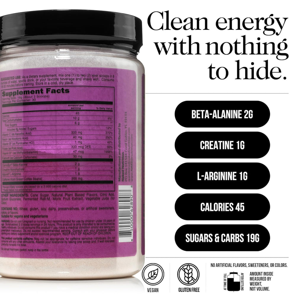 NAKED Fruit Punch Energy label details highlight NSF certification and ingredients