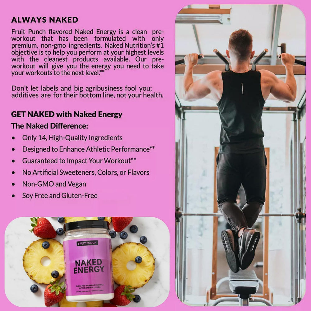 NAKED Fruit Punch Energy vegan ingredients shown for athletic lifestyles