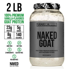 NAKED ingredient-list panel closeup highlights the three-ingredient formula for simple protein.