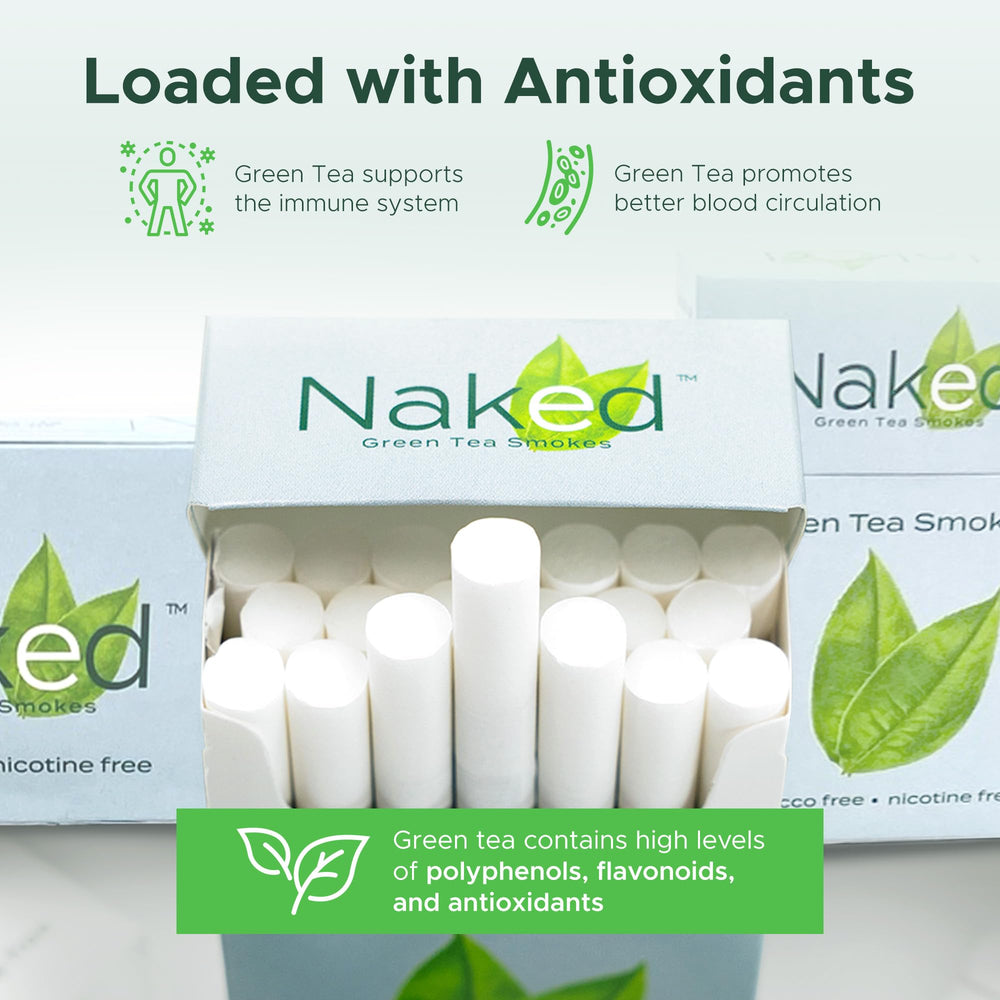 NAKED Green Tea Cigarettes COOL brand logo close-up on label