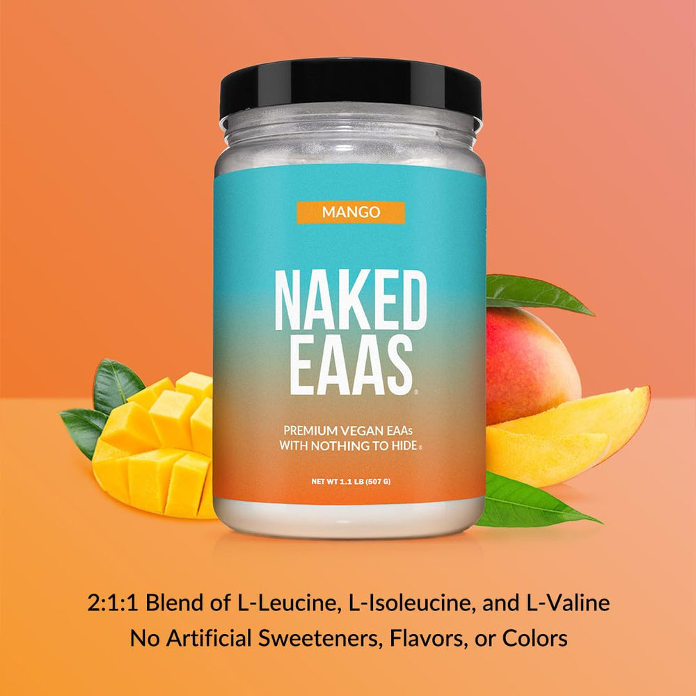 NAKED Mango EAAs scoop pour shows quick dissolve in beverage.