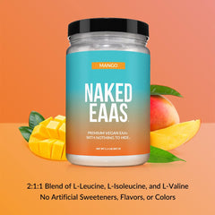 NAKED Mango EAAs scoop pour shows quick dissolve in beverage.