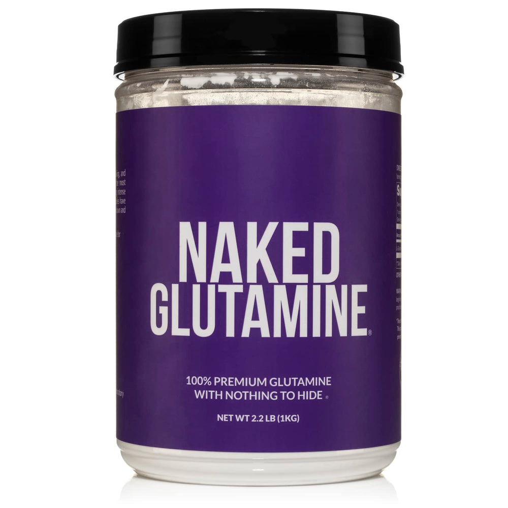 NAKED Pure L-Glutamine powder bottle for recovery and muscle support.