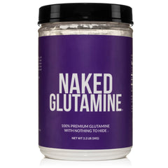 NAKED Pure L-Glutamine powder bottle for recovery and muscle support.