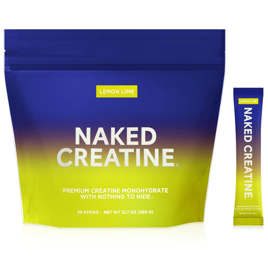 Naked Pure Micronized Creatine Lemon Lime stick pack ready to dissolve in water for quick mix