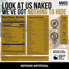 NAKED Shake vegan dairy-free powder beside measuring scoop, emphasizing allergen-friendly protein.