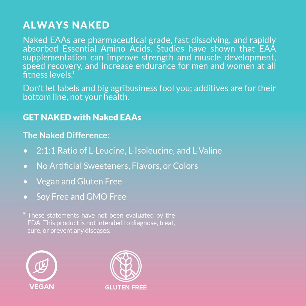 NAKED Strawberry Lemonade EAAs ingredients panel shows clean ingredients