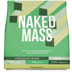 NAKED Vegan Mass chocolate tub front view shows bulk protein for active athletes.