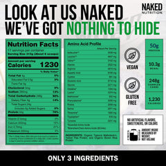 NAKED Vegan Mass ingredients label emphasizing pea and rice protein pairing