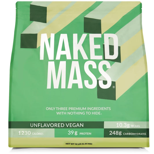 NAKED Vegan Mass unflavored powder container for versatile shakes and meals