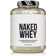 NAKED Whey bag and scoop illustrate pure, additive-free protein for quick shakes.