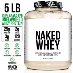NAKED Whey tub shows no additives and clean ingredients.