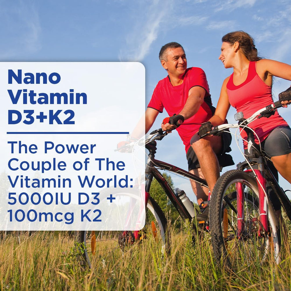 Nanoceutical Solutions Label closeup highlights 5000 IU D3 and 100 mcg K2.