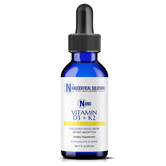 Nanoceutical Solutions Nano Vitamin D3+K2 bottle front for daily intake.