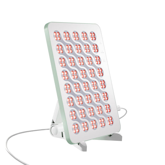 Nanoleaf red light therapy panel for the face supports rejuvenation and circulation.