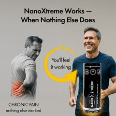 Nanoxtreme Pain Relief Cream pump closeup showing cooling sensation.
