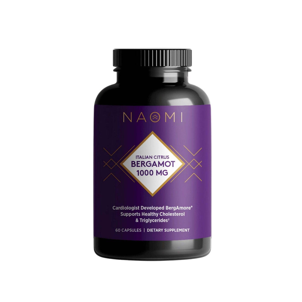 NAOMI BergAmore bottle front supports daily heart wellness with premium Italian bergamot.