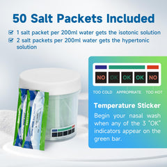 Nascool salt packets included for affordable, ready-to-use saline rinses.
