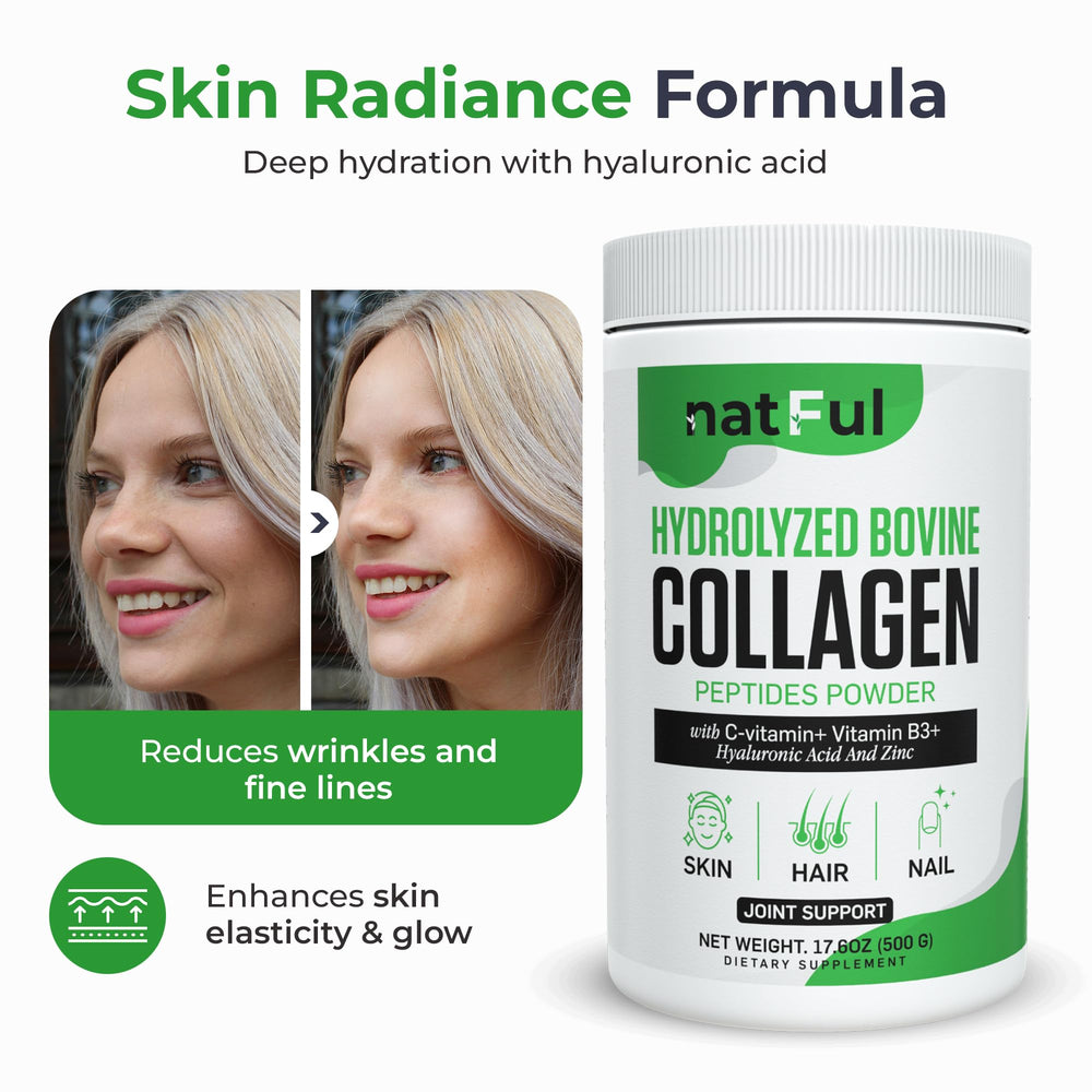 NATFUL Collagen Peptides Powder stirred into a smoothie for daily nourishment