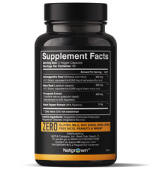 Natgrown capsules close-up showing Ashwagandha Maca Fenugreek blend