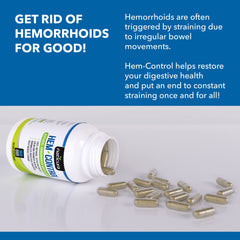 Naticura Hem-Control capsules closeup highlighting plant-based formula for relief.