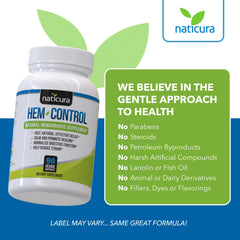 Naticura Hem-Control usage guide beside bottle for daily regimen.