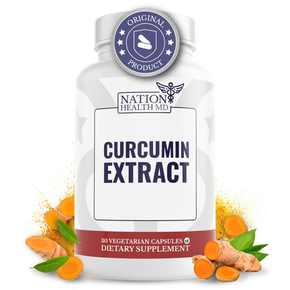Nation Health MD Curcumin Extract bottle front highlights standardized curcuminoids for daily joint support.