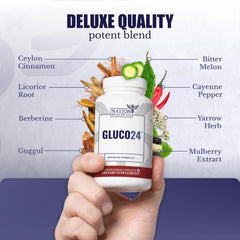 NATION HEALTH MD Gluco24 cinnamon and berberine visual suggesting energy and metabolism balance.