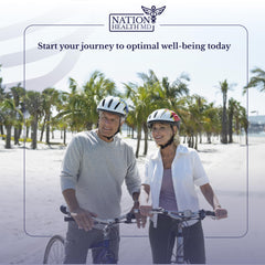 NATION HEALTH MD Gluco24 lifestyle scene showing daily routine and mindful snacking.