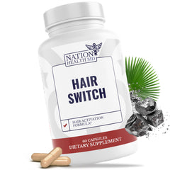 Nation Health MD Hair Switch bottle front showcases daily scalp nourishment.