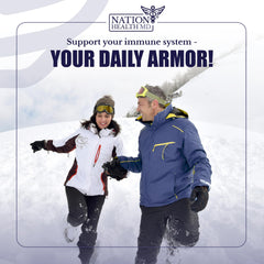 Nation Health MD Immuno MD capsules in a morning routine setup.