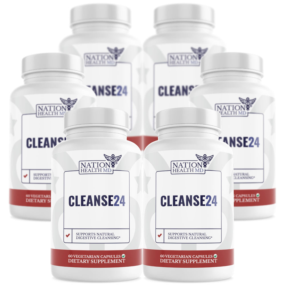 NATION HEALTH MD MD Cleanse24 bottle with capsules for digestive comfort.