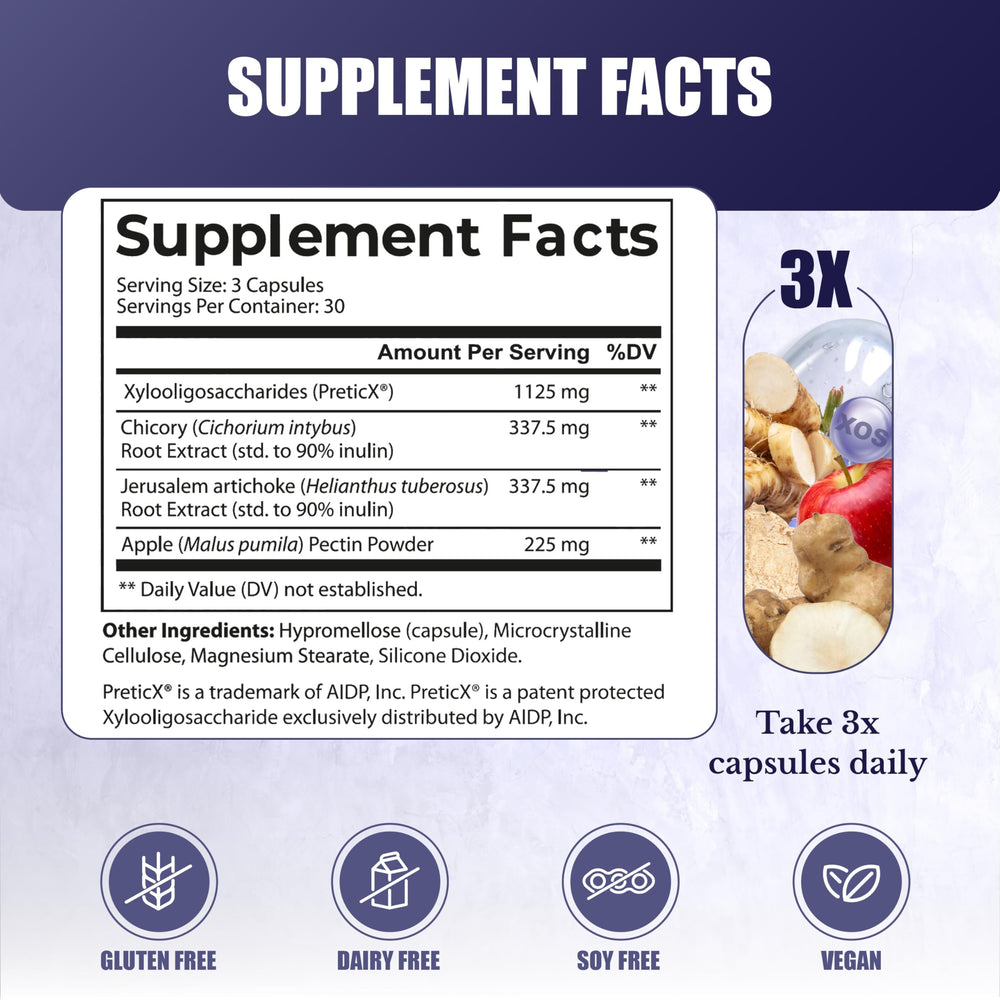 Close-up of Nation Health MD Prebiotics capsules ready for daily use.